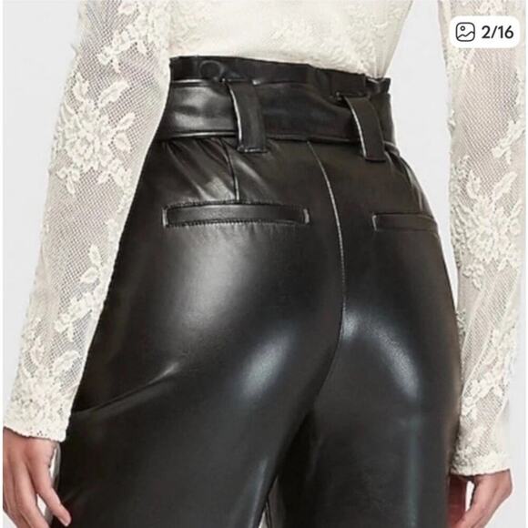 Express Black Faux Leather Ankle High Rise Paperbag Pants,4R - Picture 2 of 10